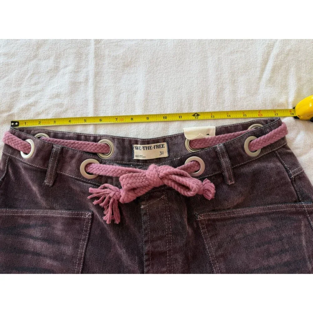 Free People Moxie Flocked Pull On Barrel Jeans We The Free Rope Tie Size 31 - Picture 7 of 9